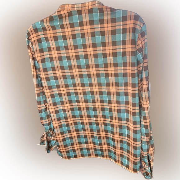 Always Indigo L.A. NWT women’s top blouse Size M Orange and turquoise checkered - Picture 2 of 12
